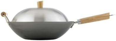 Carbon steel four piece wok set with lid