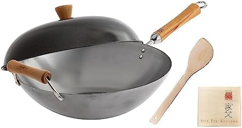 Classic Uncoated Carbon Steel Wok Set 14 Inch