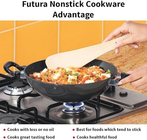 Black nonstick kadhai with stainless lid — photo 4