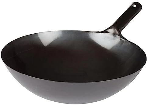 Black carbon steel commercial wok 16 in