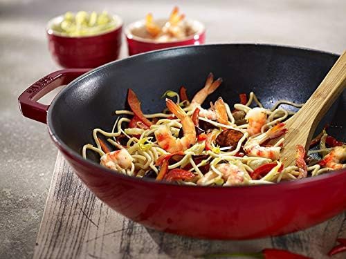 Cherry red cast iron wok with glass lid — photo 4