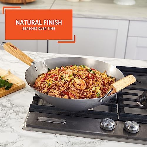 Carbon steel wok with wood handles — photo 4