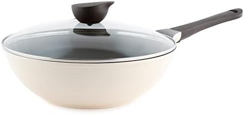 Ivory Ceramic Nonstick Cast Iron Wok 12 in