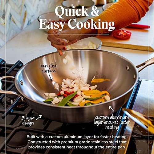 Flat Bottom Stainless Steel Wok with Spatula — photo 3