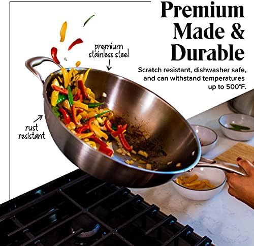 Flat Bottom Stainless Steel Wok with Spatula — photo 4
