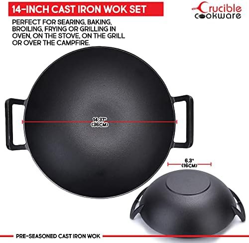 Pre-seasoned cast iron wok set with lid — photo 3