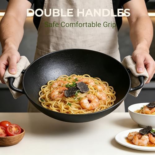 Cast iron dual handle flat bottom wok — photo 3