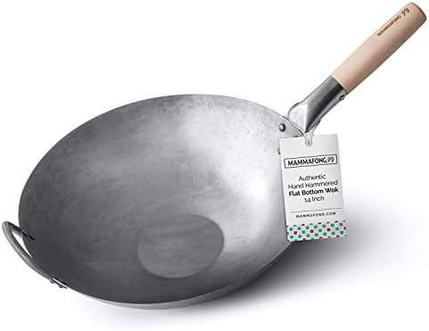 Uncoated Flat Bottom Carbon Steel Wok 14 in
