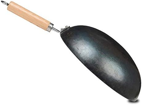 Blue iron wok with wooden handle 32cm — photo 3