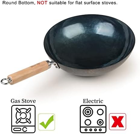 Blue iron wok with wooden handle 32cm — photo 4