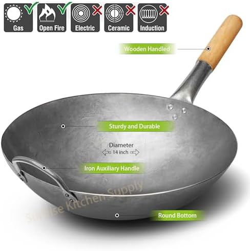 Hand hammered heavy duty carbon steel wok — photo 4