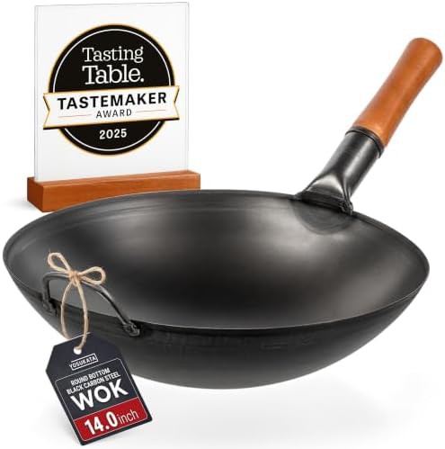 Pre seasoned black round bottom wok 14 in