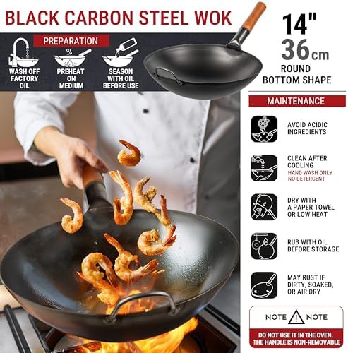 Pre seasoned black round bottom wok 14 in — photo 3