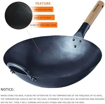 Hand Hammered Carbon Steel Round Bottom Wok — photo 4