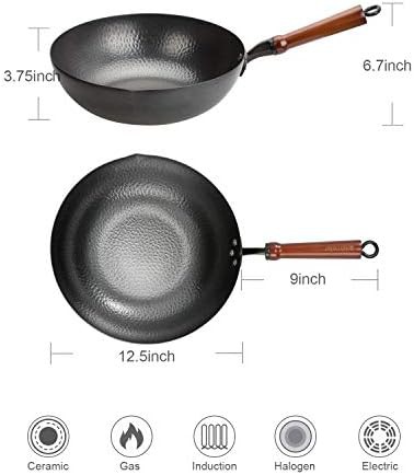 Carbon steel flat bottom wok with lid 12.5 in — photo 3