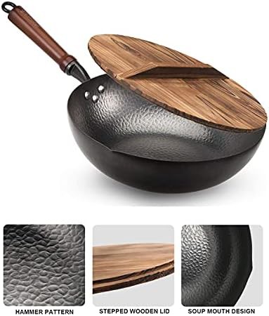 Carbon steel flat bottom wok with lid 12.5 in — photo 4
