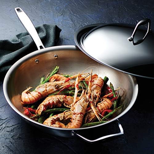 Tri-Ply Clad Stainless Steel Wok with Lid — photo 4