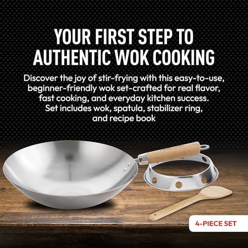 Carbon steel 4-piece wok set 12 inch — photo 4