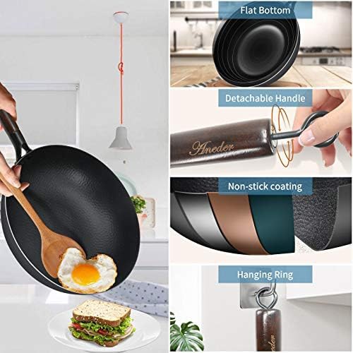 Carbon steel flat bottom wok with wooden handle — photo 4