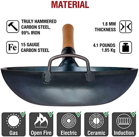 Blue flat bottom carbon steel wok 13.5 — photo 4