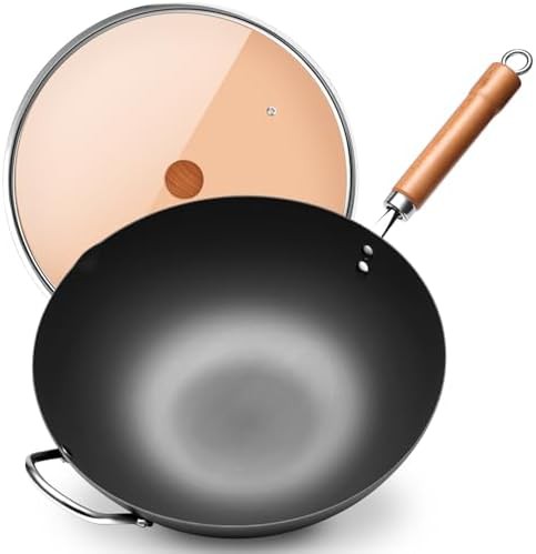 Professional carbon steel wok with lid