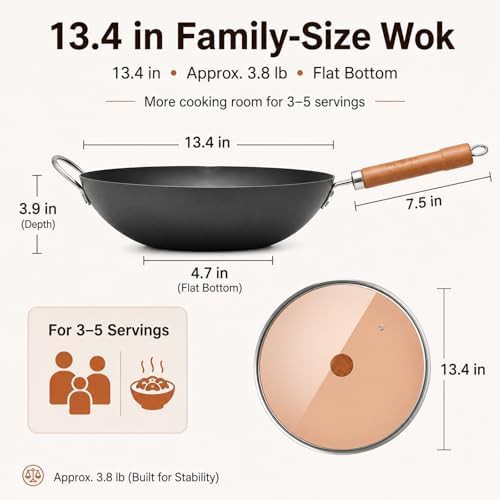 Professional carbon steel wok with lid — photo 3