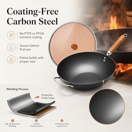 Professional carbon steel wok with lid — photo 4