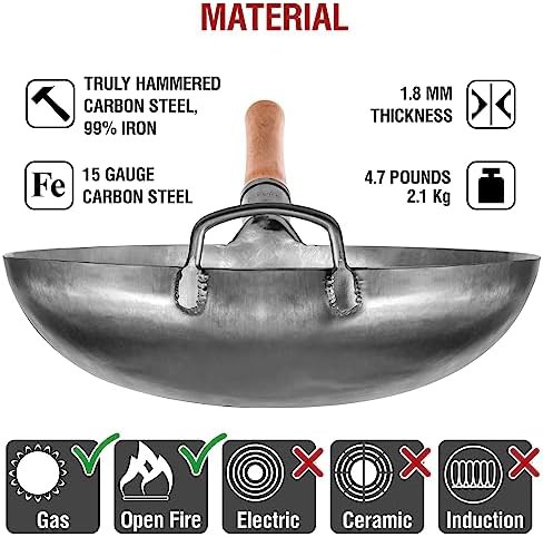 Silver hand hammered round bottom wok 14 in — photo 5