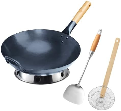 Hand Hammered Carbon Steel Wok Set
