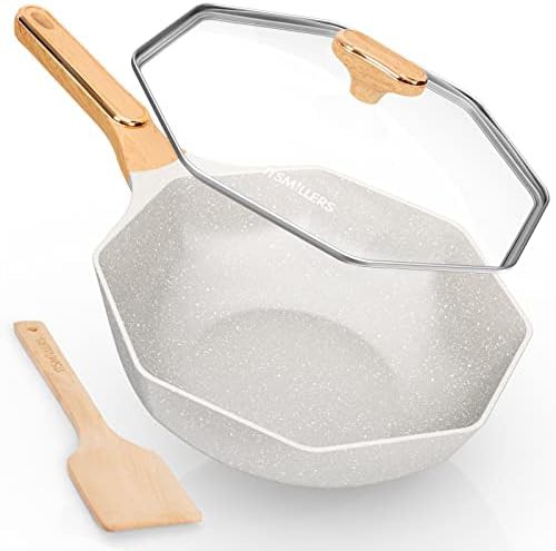 Cream White Ceramic Nonstick Octagonal Wok