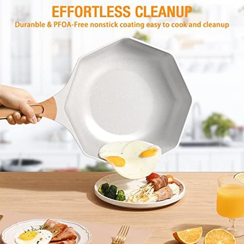 Cream White Ceramic Nonstick Octagonal Wok — photo 4