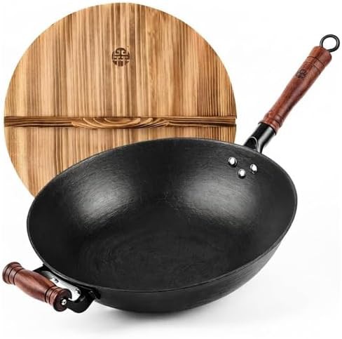 Turtle pattern cast iron flat bottom wok