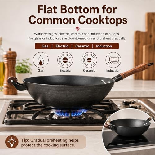 Turtle pattern cast iron flat bottom wok — photo 4