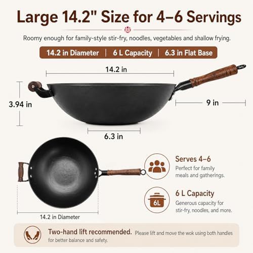 Turtle pattern cast iron flat bottom wok — photo 5