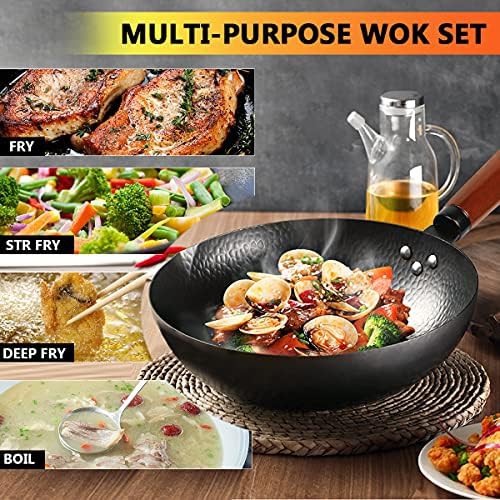 Carbon steel wok set with wooden lid — photo 4
