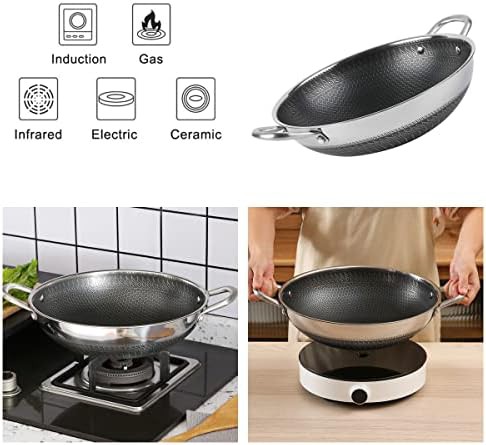 Honeycomb stainless steel wok with dual handles — photo 3