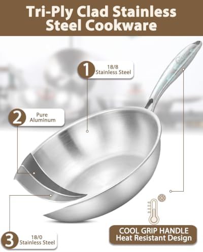 Thirteen Inch Tri-Ply Stainless Steel Wok — photo 3