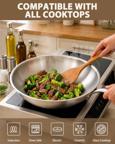 Thirteen Inch Tri-Ply Stainless Steel Wok — photo 5