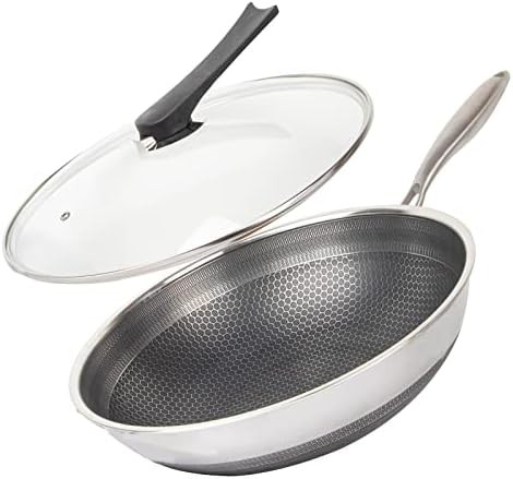 Honeycomb stainless steel wok pan 12.5