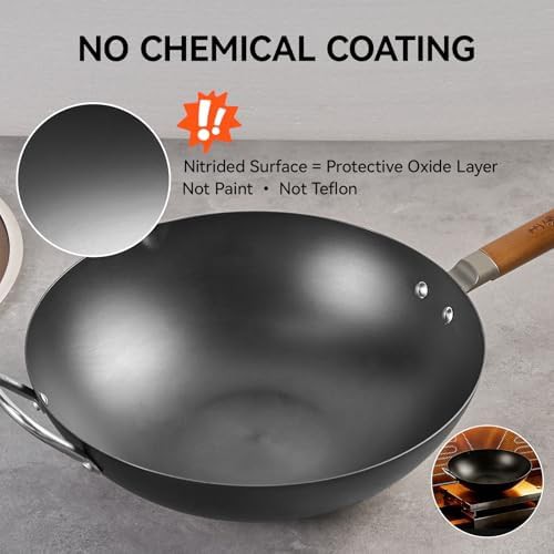 Carbon steel wok with traditional iron spatula — photo 3