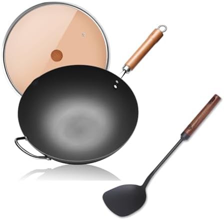 Carbon steel wok with traditional spatula