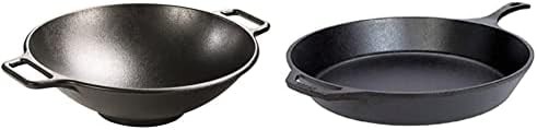 Large Cast Iron Wok and Skillet Pair