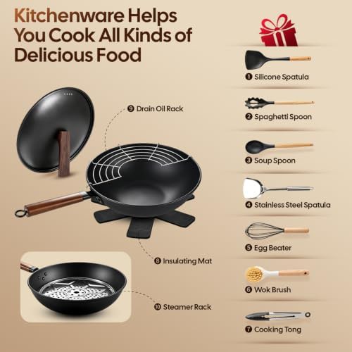 Pre-Seasoned Carbon Steel Wok Twelve Piece Set — photo 3