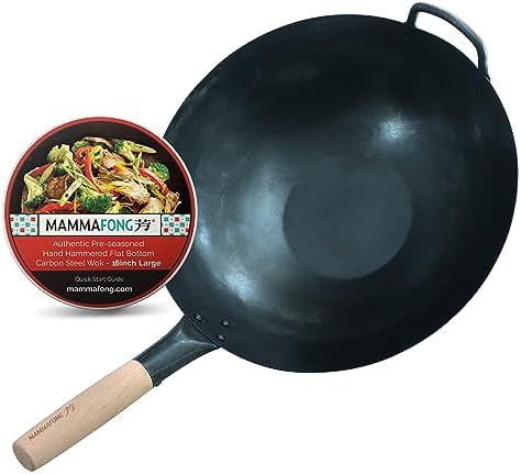 Large Flat Bottom Carbon Steel Pow Wok 16 in