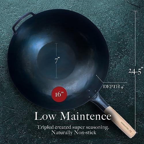 Large Flat Bottom Carbon Steel Pow Wok 16 in — photo 3