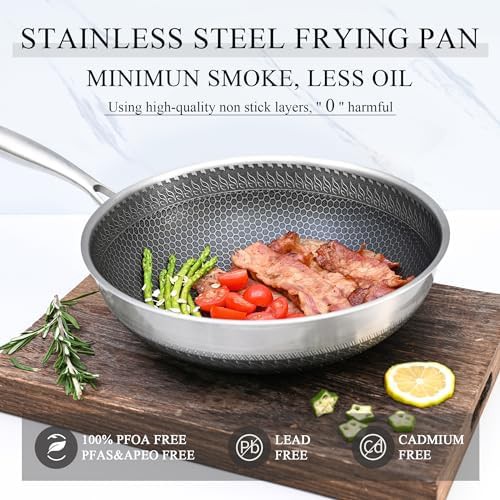 Stainless steel wok pan with glass lid 12 inch — photo 2