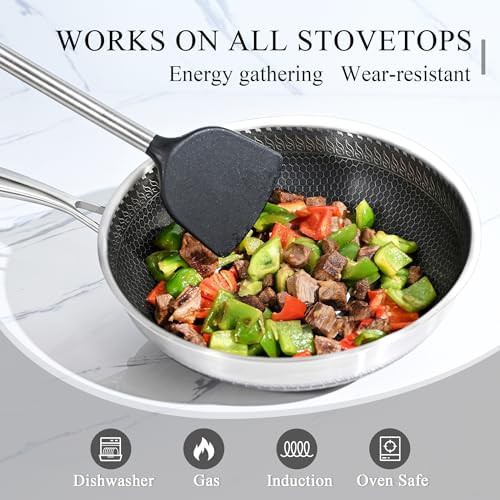 Stainless steel wok pan with glass lid 12 inch — photo 4