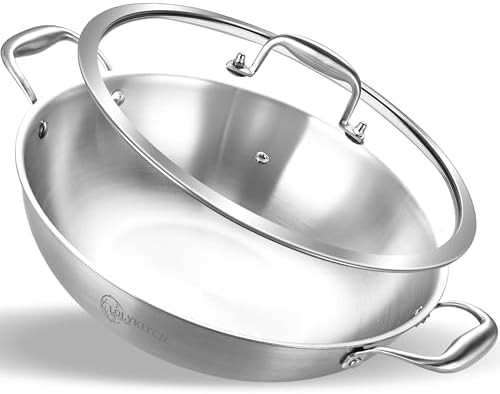 Thirteen Inch Stainless Steel Wok with Lid