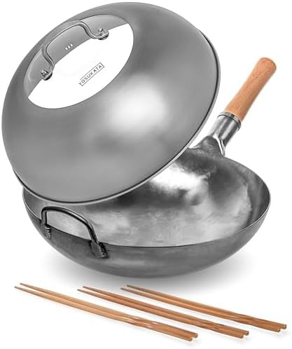 Silver hammered pow wok with lid 14 in