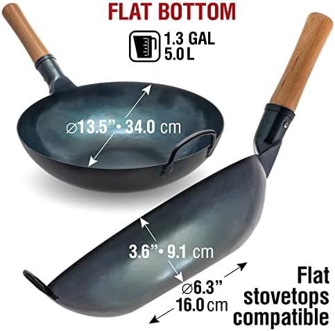 Blue flat bottom wok with lid and sticks — photo 3